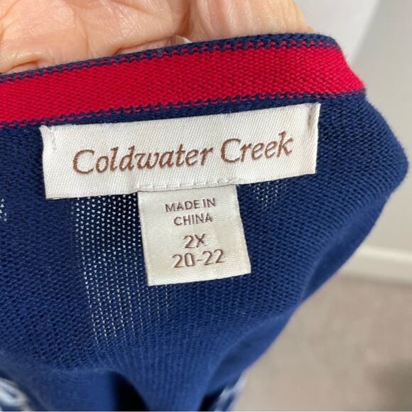 Coldwater Creek Navy White Nautical Sailboat 8 Button Cotton Cardigan 2X - Picture 8 of 8